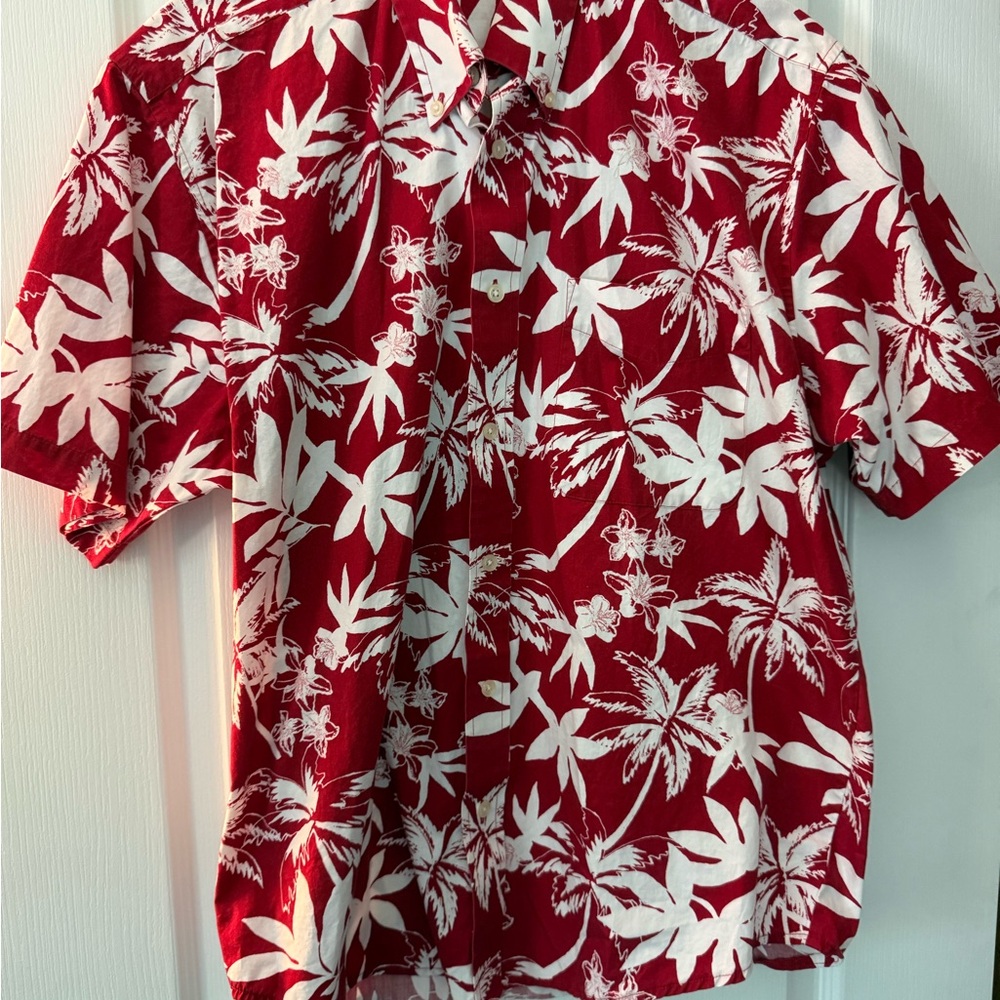 Red and White Tropical Print Shirt